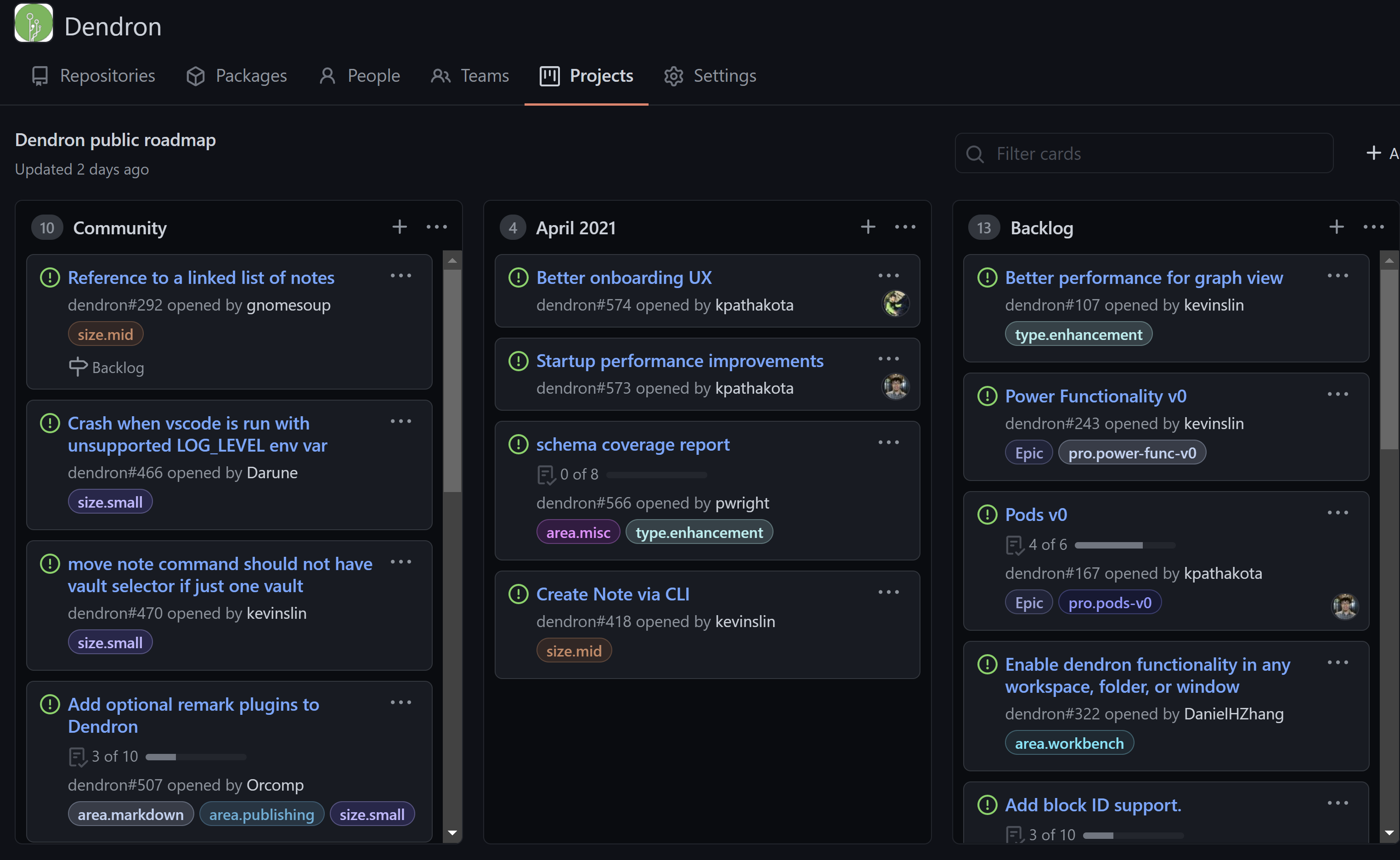 Dendron Public Roadmap Dendron